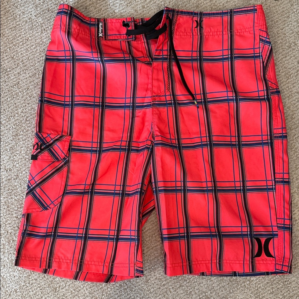 Hurley Red and Black Plaid Hybrid Shorts